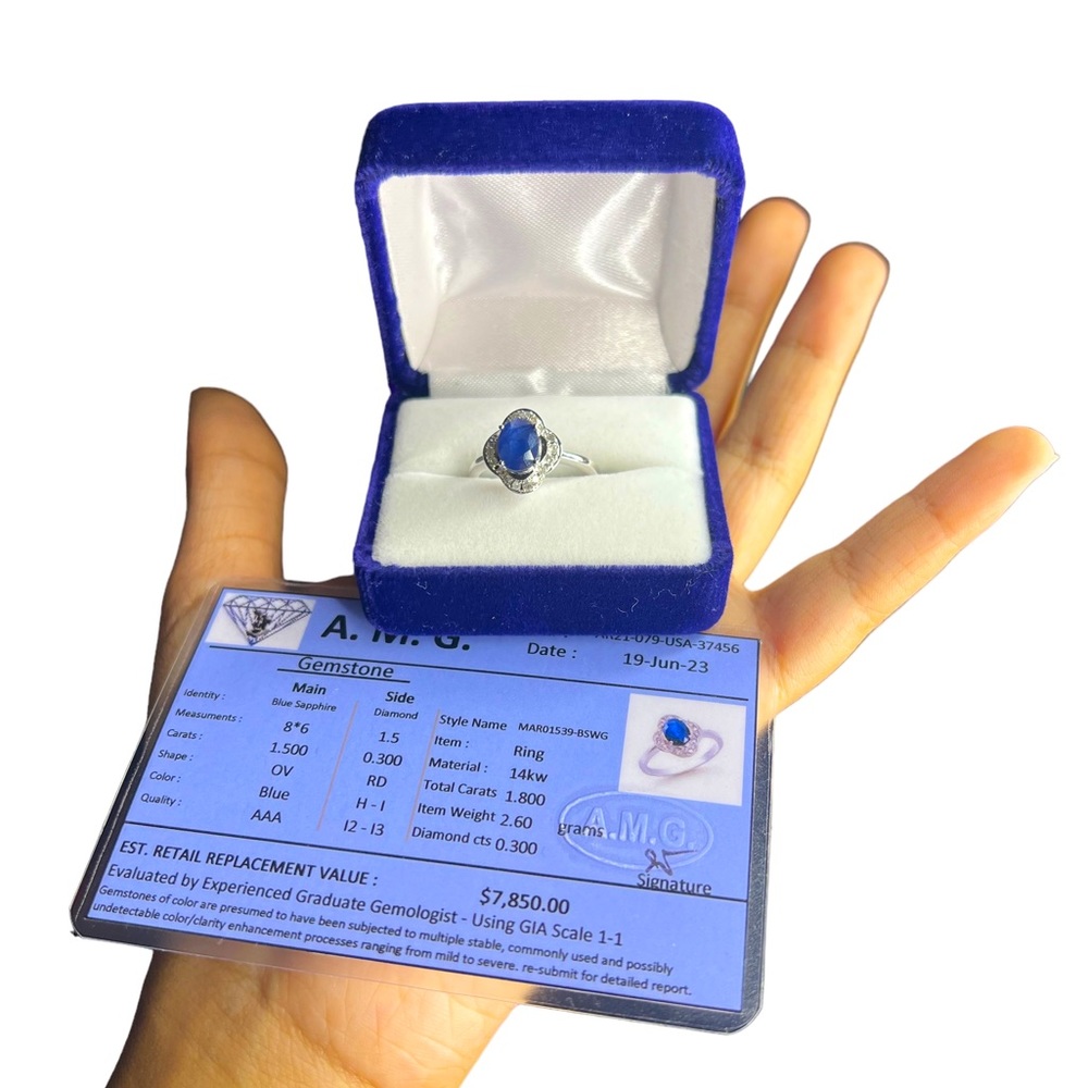 14kw blue sapphire diamond size 7.5 - Picture 5 of 5
